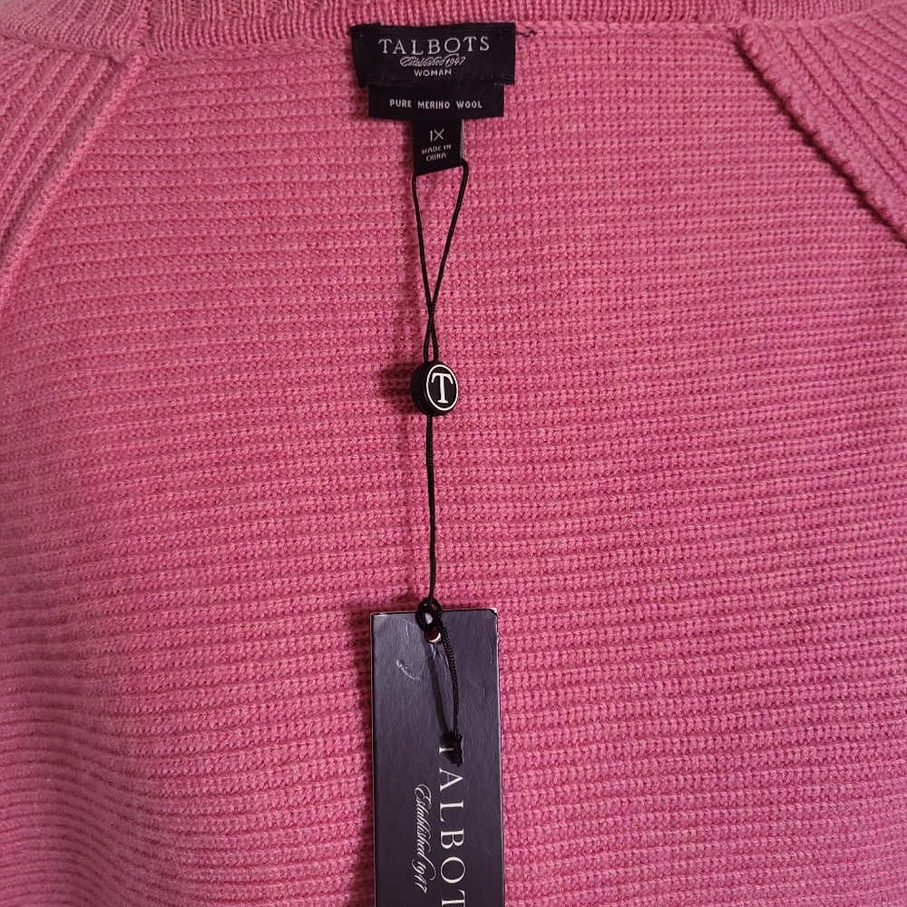 TALBOTS Wool Pink Open Cardigan Sweater New XL - Picture 8 of 9